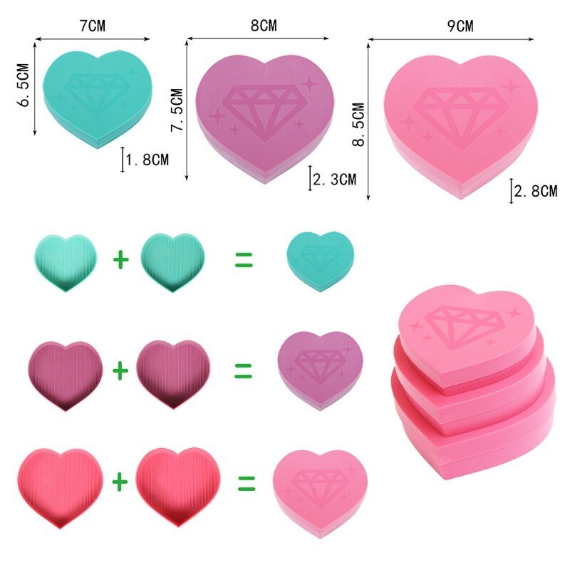 2 Pcs Heart - Shaped 5D Diamond Painting Storage Tray Box - BlueBellpaintings