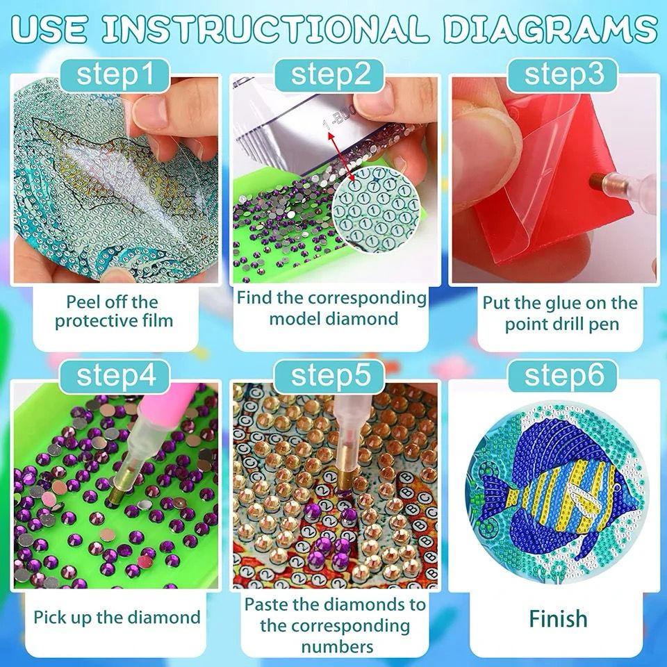 6 pcs DIY diamond coaster set - BlueBellpaintings