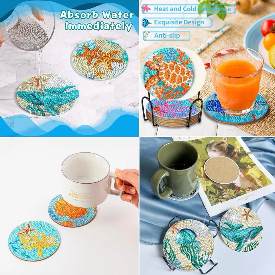 6 pcs DIY diamond coaster set - BlueBellpaintings